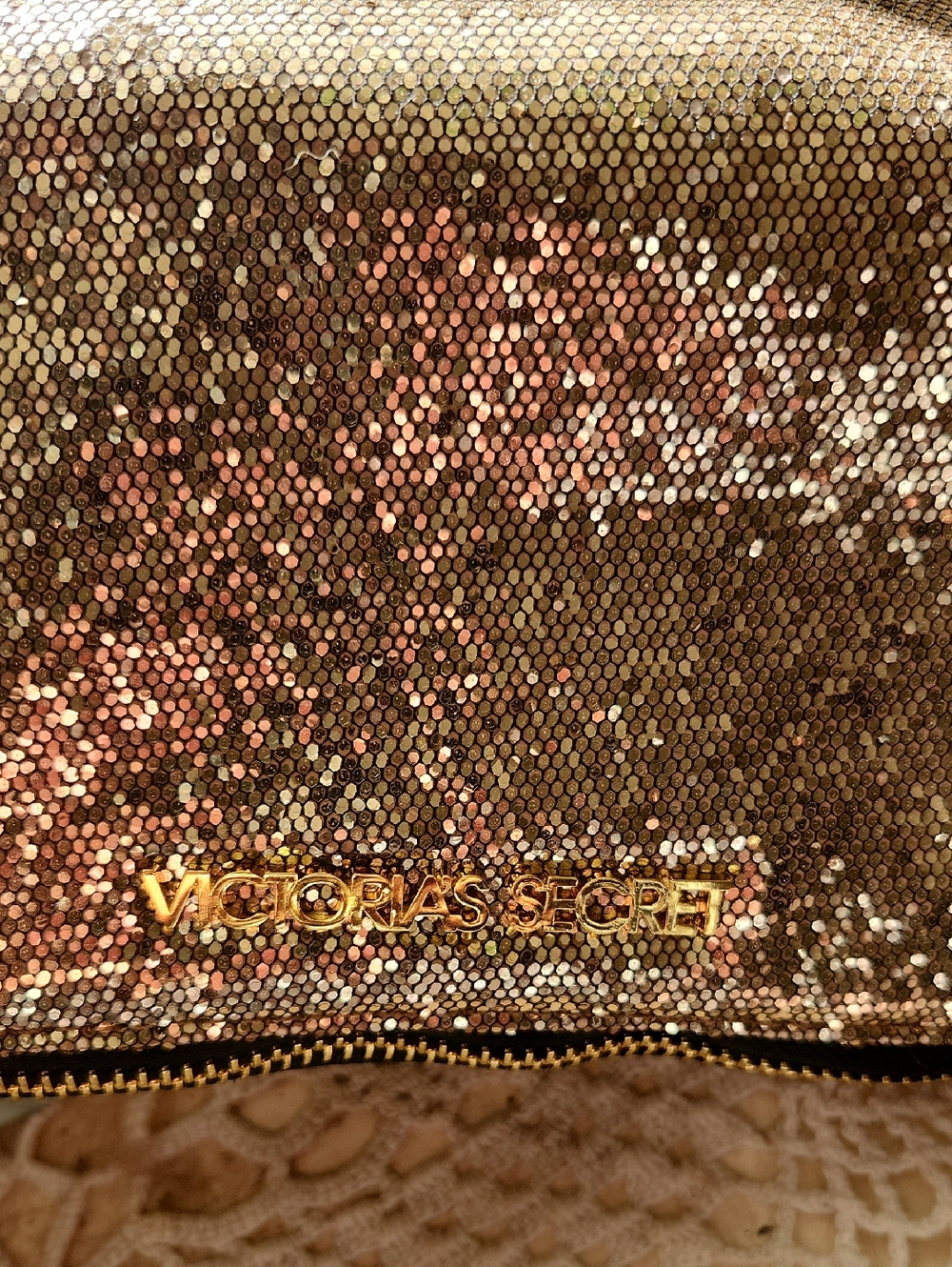 Victoria's Secret Gold & Rose Gold Sequin Cosmetic Pouch